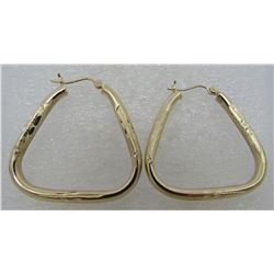 TRIANGLE DIAMOND CUT HOOP EARRINGS 14K GOLD