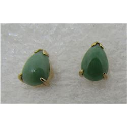 GENUINE GREEN APPLE JADE STUD EARRINGS 14K GOLD