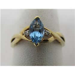 BLUE TOPAZ 2 DIAMOND RING 10K GOLD