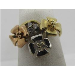 TRICOLOR DIAMOND FLORAL RING 14K GOLD