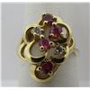 Image 1 : 4 RUBY 2 DIAMOND RING 14K GOLD CLUSTER ARTCARVED