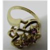 Image 3 : 4 RUBY 2 DIAMOND RING 14K GOLD CLUSTER ARTCARVED