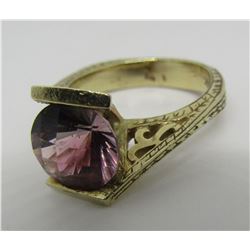3CT WATERMELON TOURMALINE RING 14K GOLD ENGRAVED