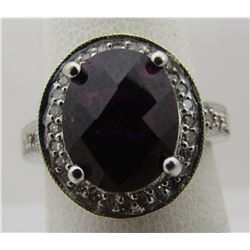 3CT GARNET DIAMOND RING 14K WHITE GOLD