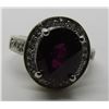 Image 2 : 3CT GARNET DIAMOND RING 14K WHITE GOLD