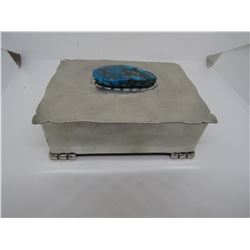 SILVER BOX WITH GENUINE TURQUOISE NUGGET TOP