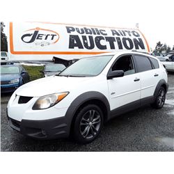 A12D --  2003 PONTIAC VIBE , White , 235883  KM's   NO RESERVE 