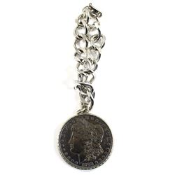 1903 USA Morgan Dollar Inside of Bezel Attached to Metal Chain.