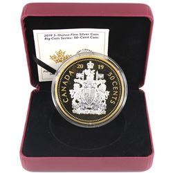 2019 Canada 50-cent Big Coin 5oz Reverse Gold Plated .9999 Fine Silver Coin (missing outer sleeve) T