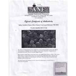 India, Southern States, Silver Fanam Coin Issued Between 1700-1830. These coins are the world's smal