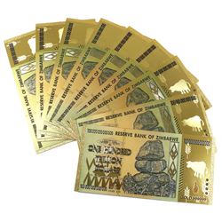 Reserve Bank of Zimbabwe 100 Trillion Dollar Gold Plated Novelty Notes. 9pcs