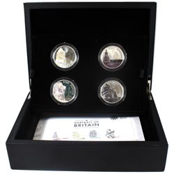 United Kingdom 2014 5-Pound Portrait of Britain 4-coin Sterling Silver Set. Please note coins contai