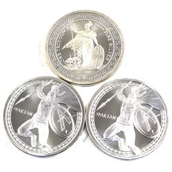 Britannia Design with Oriental Border & 2x Spartan Warrior 1oz .999 Fine Silver Rounds. 3pcs (TAX Ex