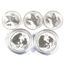 Lot of Australia 1/2oz .999 Fine Silver Coins - 3x 2014 Great White Shark & 2x 2016 Year of the Monk