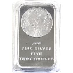 5oz Indian Head Liberty .999 Fine Silver Bar in Sealed Plastic (TAX Exempt).