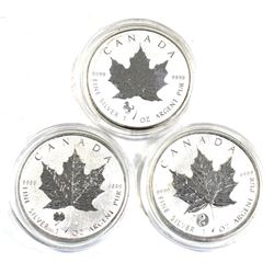 1oz Canada 2014 Horse, 2016 Four Leaf Clover & 2016 Yin Yang .9999 Fine Silver Privy Maple Leafs (To