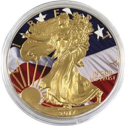 2017 USA 1oz Coloured & Gilded American Flag .999 Fine Silver Eagle (TAX Exempt).