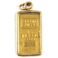 Credit Suisse 1g .9999 Fine Gold Bar in Gold Bezel (TAX Exempt).