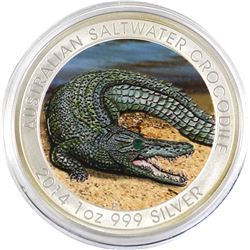 2014 Australia 1oz Coloured Saltwater Crocodile .999 Fine Silver Coin in Capsule (lightly toned arou