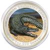Image 1 : 2014 Australia 1oz Coloured Saltwater Crocodile .999 Fine Silver Coin in Capsule (lightly toned arou