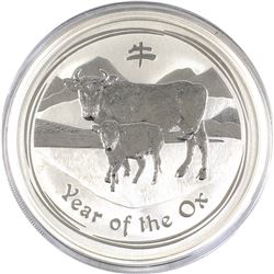 2009 Australia 5oz Year of the Ox .999 Fine Silver Coin (capsule scuffed) TAX Exempt.