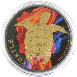 2015 Niue 1oz Coloured & Gilded .999 Fine Silver Turtle in Capsule (TAX Exempt).