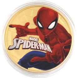 2017 Tuvalu 1oz Coloured & Gilded .9999 Fine Silver Marvel Spiderman in Capsule (TAX Exempt).