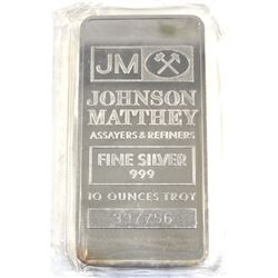 10oz Johnson Matthey .999 Fine Silver Bar in Sealed Plastic (TAX Exempt).