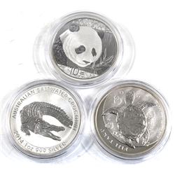 Various 1oz World Bullion Coins - 2012 Fiji Taku, 2014 Australian Saltwater Crocodile & 2018 China P