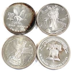 Lot of Various Design Vintage USA 1oz .999 Fine Silver Rounds. 4pcs (TAX Exempt)