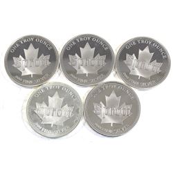 1oz Sprott .999 Fine Silver Rounds (coins may be scratched & one coin is toned). 5pcs (TAX Exempt)