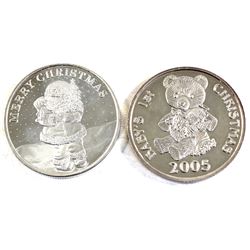 1oz .999 Fine Silver Commemorative Rounds - 2005 Baby's 1st Christmas & 2008 Merry Christmas (2005 c