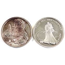 1oz .999 Fine Silver Commemorative Rounds - 1999 Santa & 2001 'From This Day Forward' Wedding (1999 