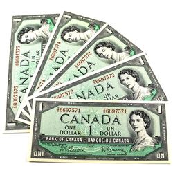 1954 $1 Bank of Canada Notes Beattie-Rasminsky Signature with Consecutive Serial Numbers Z/O6697571-