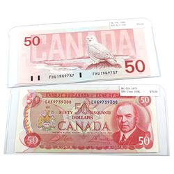 1975 BC-51b & 1988 BC-59c Bank of Canada $50 Notes. 2pcs