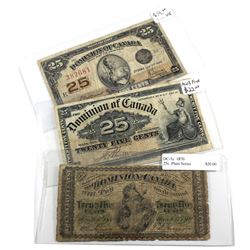 1870, 1900 & 1923 Dominion of Canada Notes - One Example of Each Year Printed. 3pcs