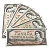 Image 1 : 1954 $100 Bank of Canada Notes Beattie-Rasminsky Signatures B/J Prefixes. 5pcs