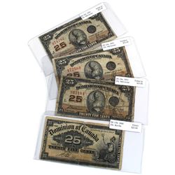 Lot of 4x 25c Dominion of Canada Notes - 1900 DC-15b & 3x 1923 DC-24c All Fine Condition. Notes cont