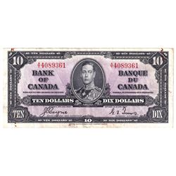 1937 $10 BC-24c Bank of Canada, Coyne-Towers, A/T4089361, EF. Note contains small spots of rust most
