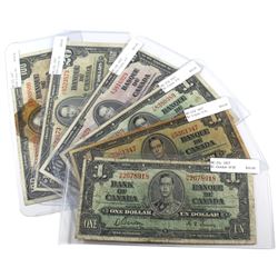 1937 $1 to $100 Bank of Canada Notes. You will receive 1x $1 Gordon-Towers and 5x Coyne-Towers signa