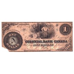 1859 $1 130-10-04-02, Colonial Bank of Canada, VF (Damaged).
