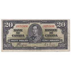 1937 $20 BC-25c Bank of Canada, Coyne-Towers, J/E9252456, Fine. Note has some minor tears mostly in 