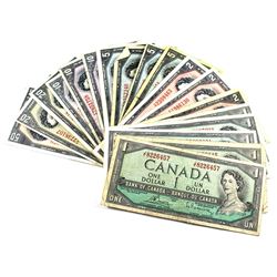 1954 $1 to $50 Bank of Canada Notes All Different Prefixes Except 3x $2 O/G Prefix. You will receive