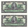 Image 1 : 1937 $1 Bank of Canada Notes Gordon-Towers Signature with Consecutive Serial Numbers T/A3716731 & T/