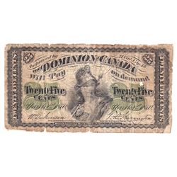 1870 25c DC-1c, Dominion of Canada, Plain Series, VG-F (Damaged).