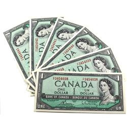 1954 $1 Bank of Canada Notes Bouey-Rasminsky Signatures with Consecutive Serial Numbers P/F3454038-P