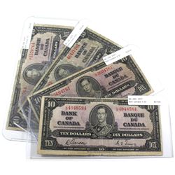 1937 $10 Bank of Canada Notes - Gordon-Towers Signature L/D & E/D Prefixes and Coyne-Towers Signatur