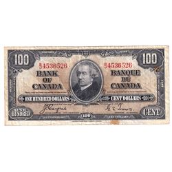 1937 $100 BC-27c Bank of Canada, Coyne-Towers, B/J4536526, VF. Note has some tears and stains.