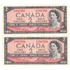 Image 1 : 1954 $2 Bank of Canada Lawson-Bouey Signature Notes with Consecutive Serial Numbers R/G7687254 & R/G