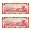Image 2 : 1954 $2 Bank of Canada Lawson-Bouey Signature Notes with Consecutive Serial Numbers R/G7687254 & R/G